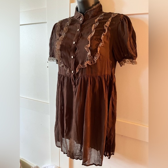 Levi vintage blouse Lace Trim babydoll shirt women farmhouse Victorian 725 orig - Picture 1 of 4